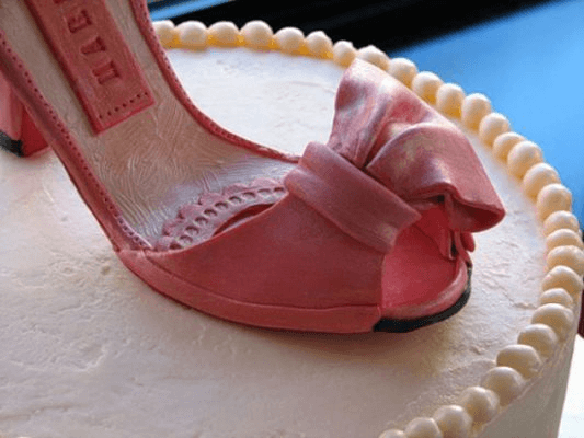 Hình ảnh chiếc bánh sinh nhật với đôi giày cao gót màu hồng dành cho những quý cô điệu đà