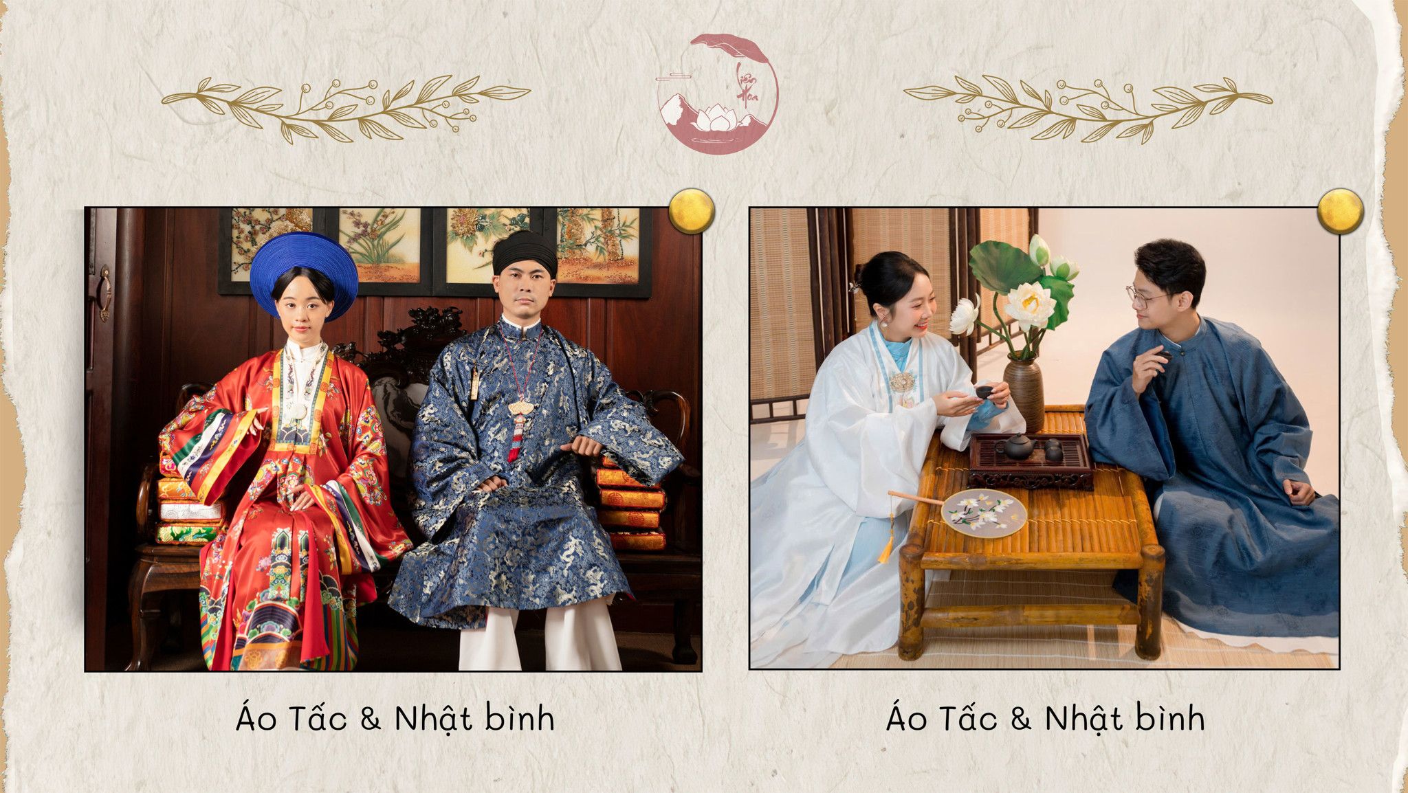 Áo Nhật bình dành cho cô dâu và áo Tấc cho chú rể