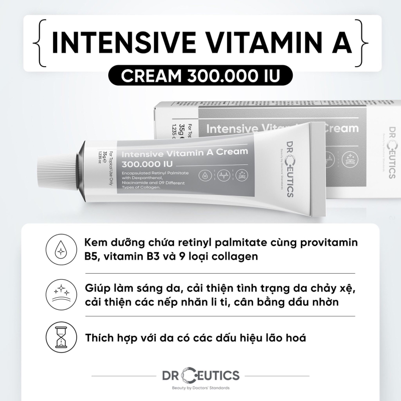 Kem Dưỡng Ngăn Ngừa Lão Hóa DrCeutics Intensive Vitamin A Cream 300.000 IU