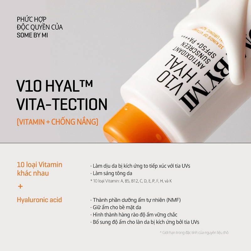 Kem Chống Nắng Nâng Tông, Hỗ Trợ Dưỡng Trắng Da Some By Mi V10 Hyal Antioxidant Suncreen SPF50+ PA++++ 40g