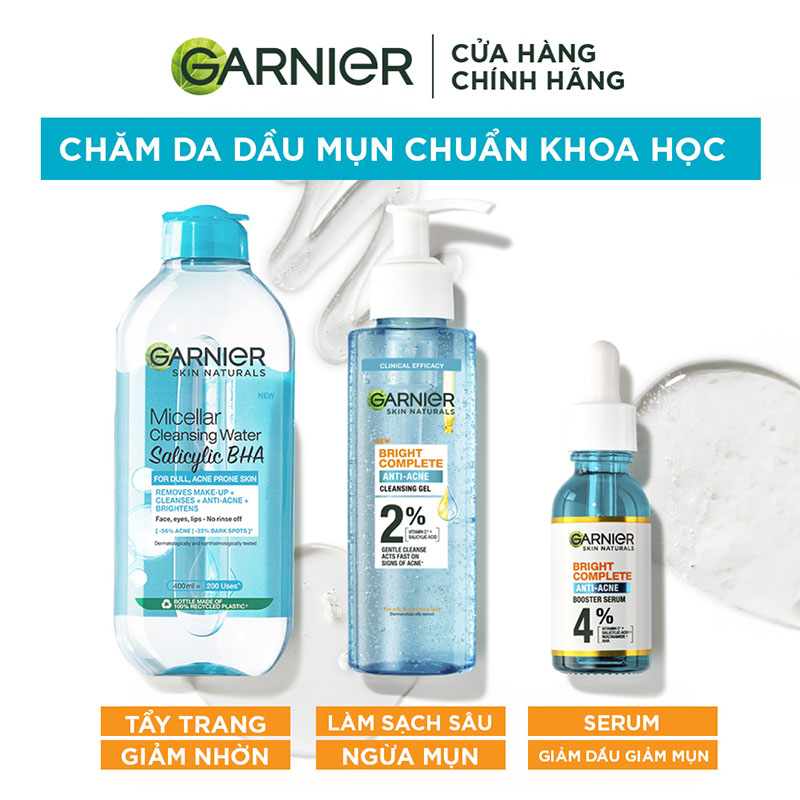 Sữa Rửa Mặt Dạng Gel Dịu Nhẹ Cho Da Dầu Mụn Garnier Skin Naturals Bright Complete Anti-Acne Cleansing Gel 120ml