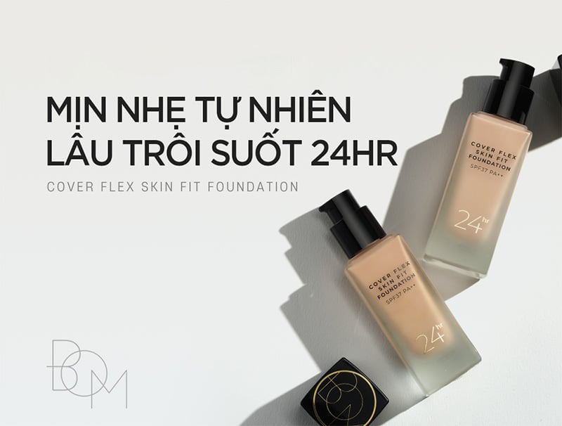 Kem Nền Che Phủ Tốt, Mỏng Mịn, Lâu Trôi B.O.M Cover Flex Skin Fit Foundation 30ml