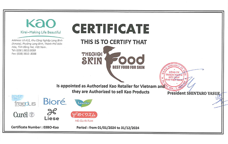 Thế giới Skinfood là đại lý phân phối chính thức thương hiệu Kao tại Việt Nam