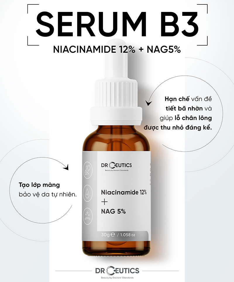 Serum DrCeutics Làm Sáng Da, Giảm Thâm Mụn, Kiềm Dầu DrCeutics Niacinamide 12%+ NAG 5% 30g