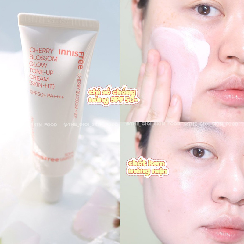 Kem Dưỡng Ẩm Nâng Tông, Làm Sáng, Chống Nắng Cho Da Innisfree Cherry Blossom Glow Skin-Fit Tone-up Cream SPF50+ 50ml