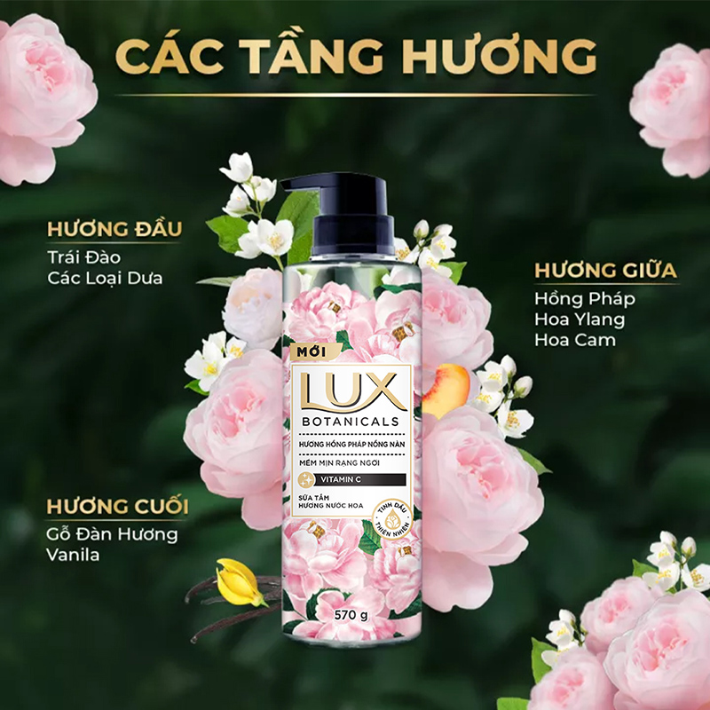 Sữa Tắm Nước Hoa Sáng Mịn Da LUX Botanicals- Hương Hoa Pháp Nồng Nàn