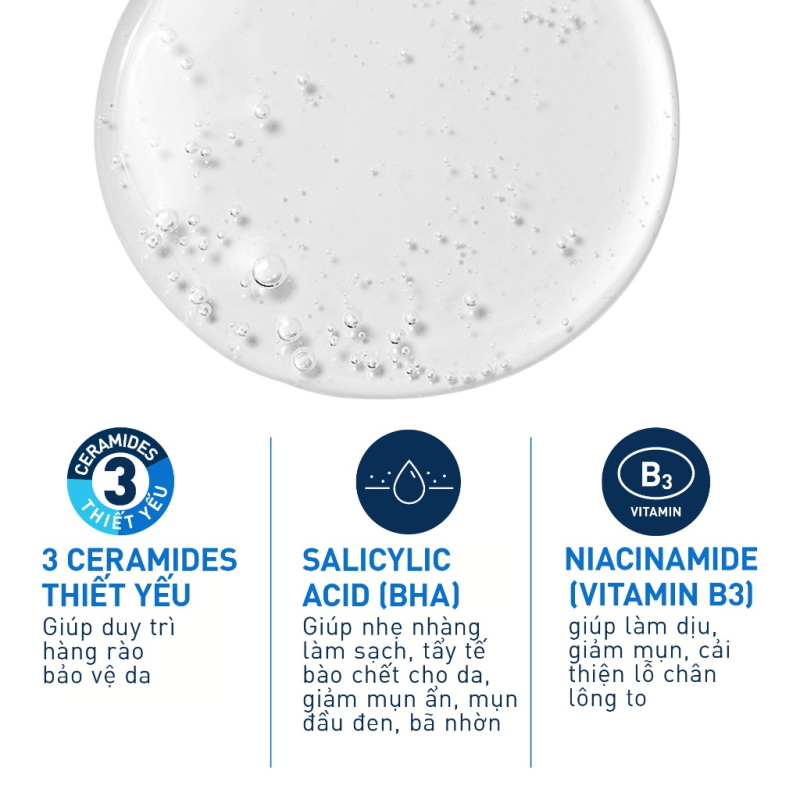 Sữa Rửa Mặt Làm Sạch Sâu Cho Da Mụn, Tẩy Da Chết Dịu Nhẹ Cerave Developed With Dermatologists SA Smoothing Cleanser