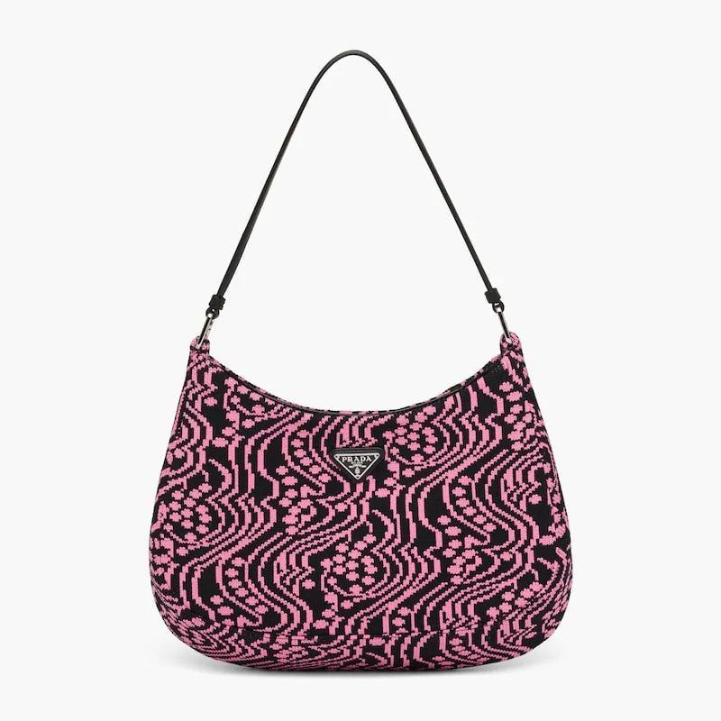 Black/Pink Prada Cleo jacquard knit and leather bag