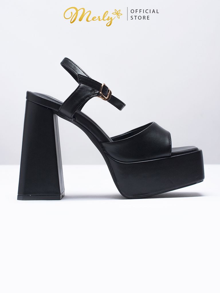 giày đế đúp platform sandal cao gót 12cm đen