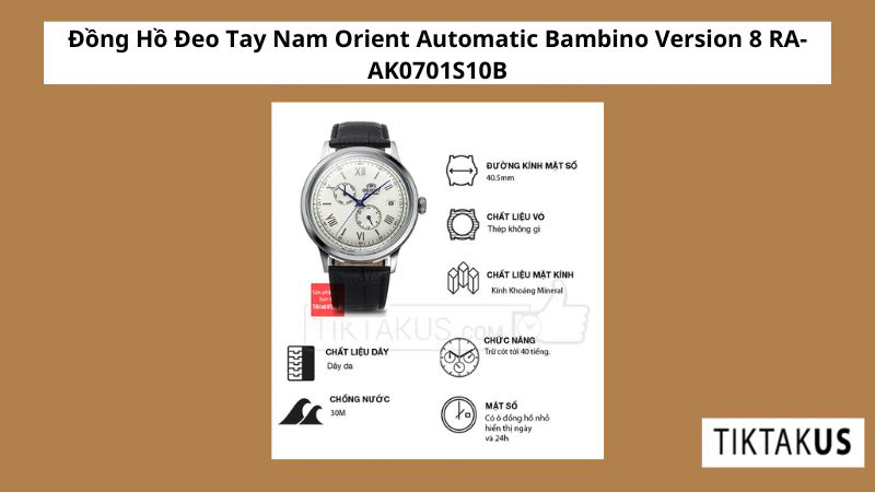 Đồng Hồ Đeo Tay Nam Orient Automatic Bambino Version 8 RA-AK0701S10B