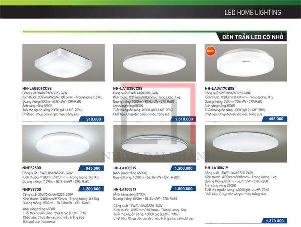 Catalogue đèn trần Led Panasonic