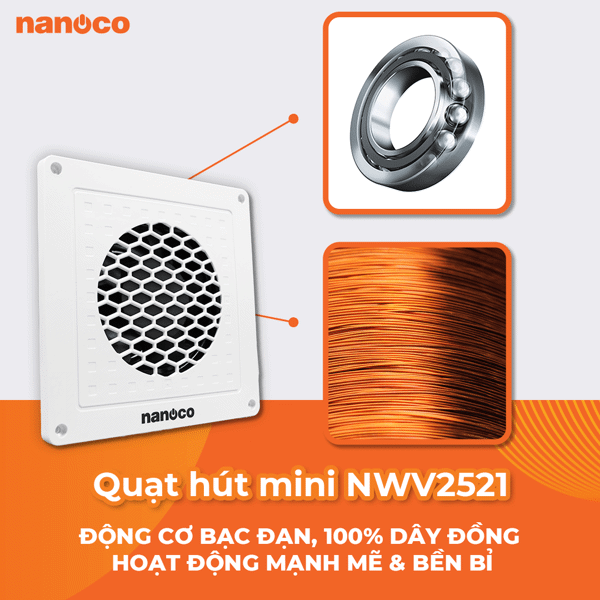 quạt hút Mini Nanoco NMV1421 sử dụng động cơ 100% dây đồng