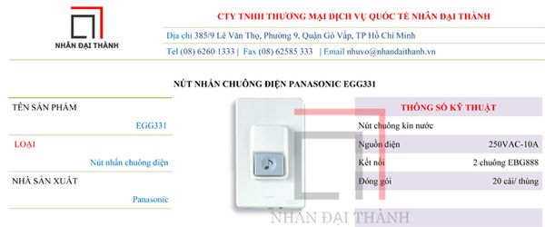 Thông số kỹ thuật của Nút nhấn chuông điện Panasonic EGG331