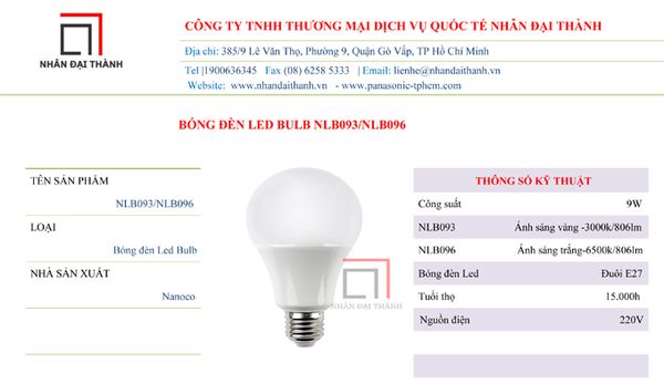 * Thông số kỹ thuật của bóng đèn Led Buld NLB093/NLB096