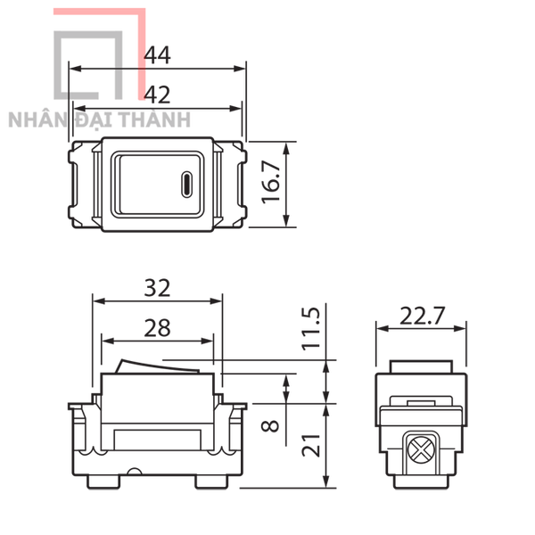 Kích thước của Công tắc B 1 chiều Panasonic WNV5001-7W