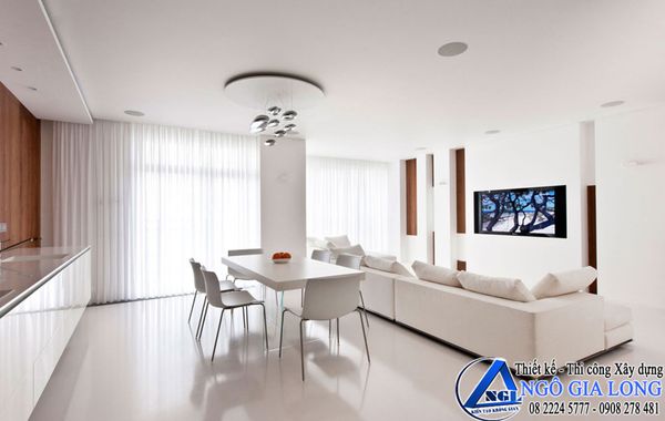 Thiết kế nội thất chung cư với tông màu trắng