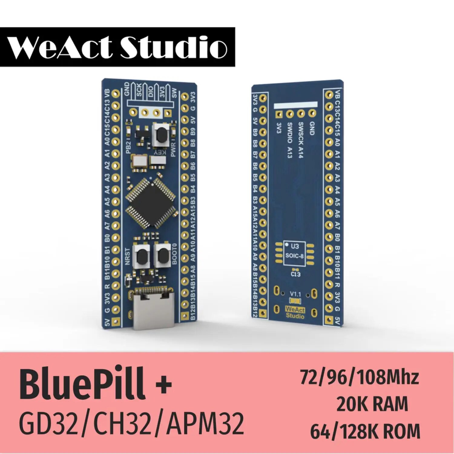 Kit phát triển STM32F103C8T6 Blue Pill Plus ARM Cortex-M3 WeAct Studio