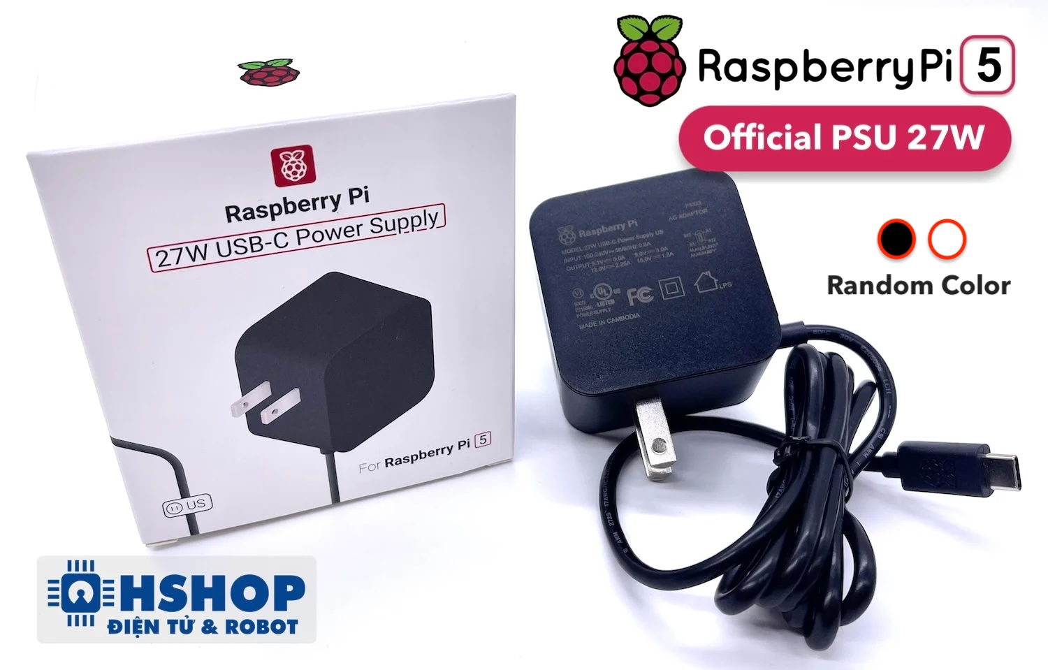 Nguồn chính hãng Official Raspberry Pi 5 Power Supply PD 5.1VDC 5A 27W USB-C