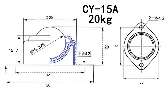 Bánh đa hướng mắt trâu kim loại CY15A ball bearing wheel