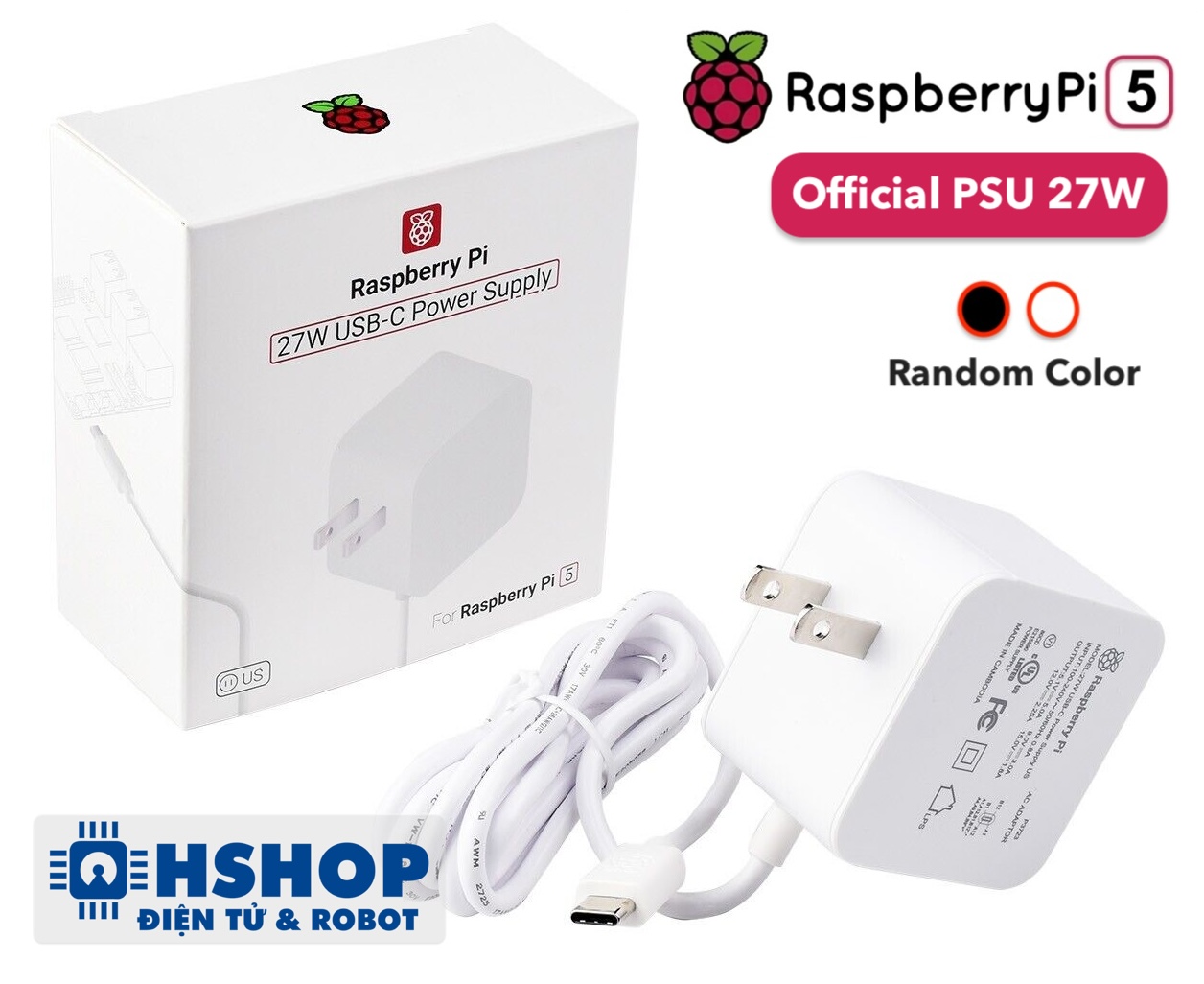 Nguồn chính hãng Official Raspberry Pi 5 Power Supply PD 5.1VDC 5A 27W USB-C