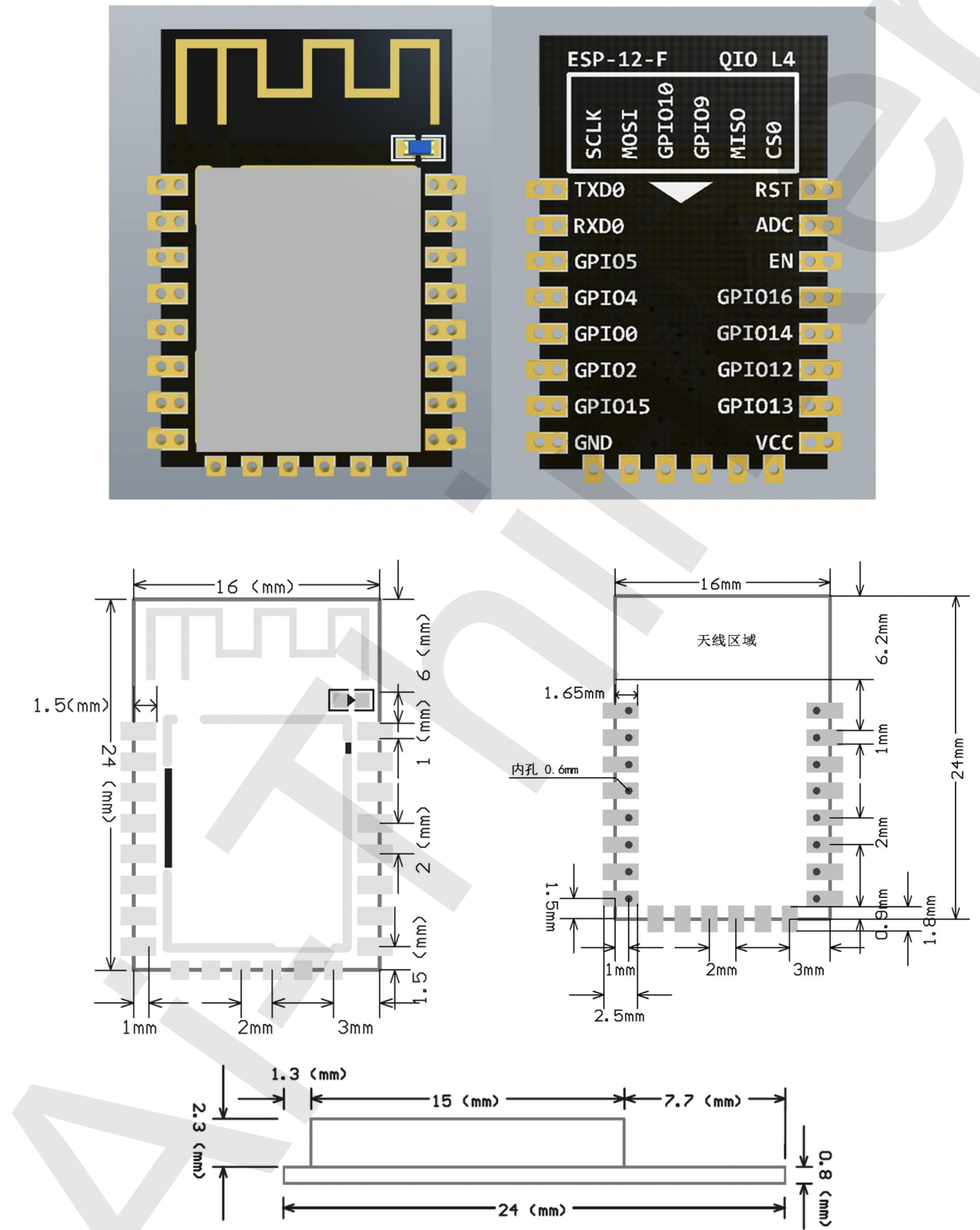 Mạch thu phát Wifi SoC ESP8266 ESP-12F Ai-Thinker