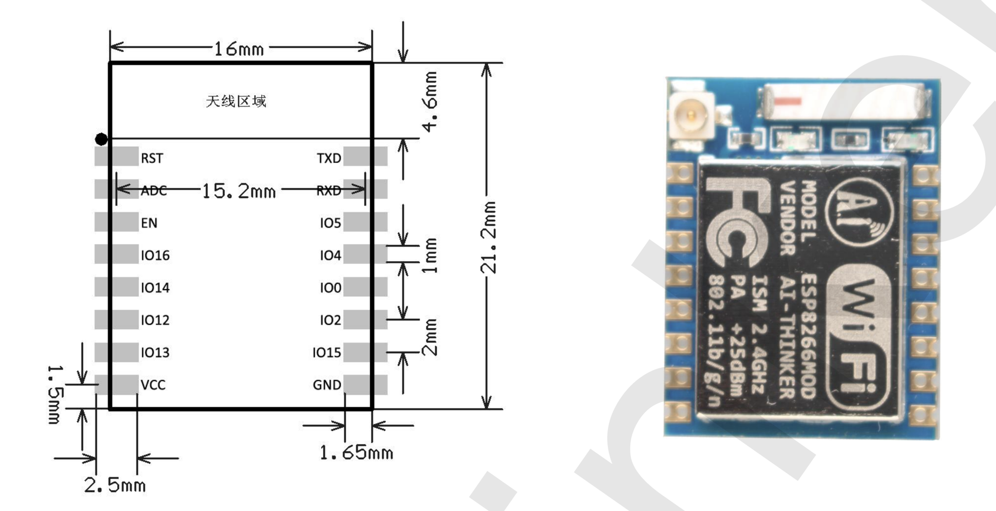 Mạch thu phát Wifi SoC ESP8266 ESP-07 Ai-Thinker