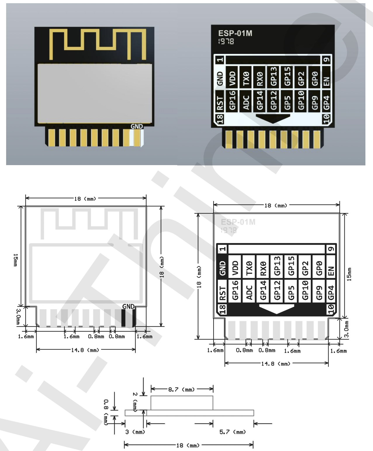 Mạch thu phát Wifi SoC ESP8285 ESP-01M Ai-Thinker