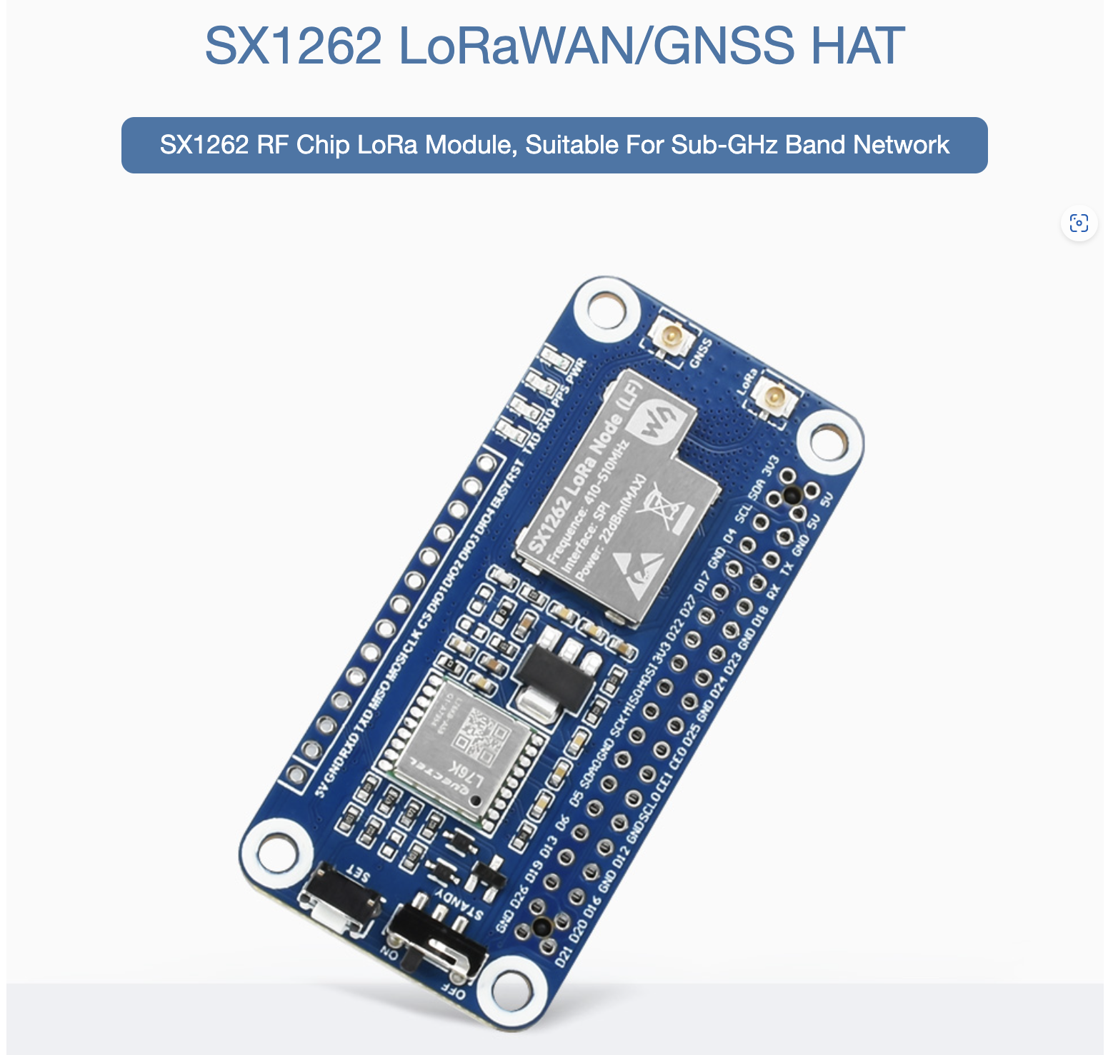Mạch Waveshare SX1262 868/915M LoRaWAN/GNSS HAT for Raspberry Pi