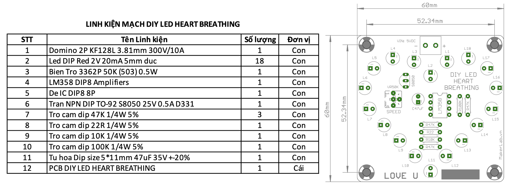 Mạch trái tim thổn thức, cân 8/3 14/2 20/10, DIY LED HEART BREATHING
