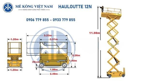 Với chiều cao 12m, xe nâng người Haulotte giúp người dùng dễ dàng làm việc ở khu vực khó tiếp cận