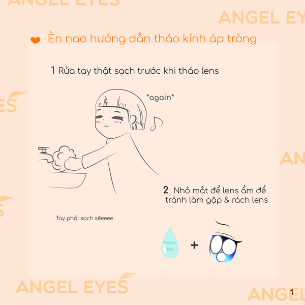 Bước 1&2: Rửa tay trước khi đeo lens và nhỏ mắt
