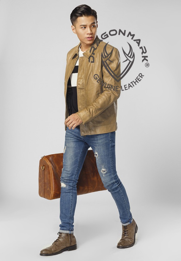 áo khoác da nam màu nâu B29 áo khoác da nam màu nâu B29