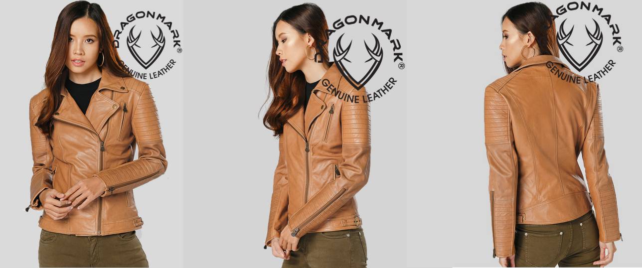 áo khoác da nữ biker màu nâu cá tính áo khoác da nữ biker màu nâu cá tính