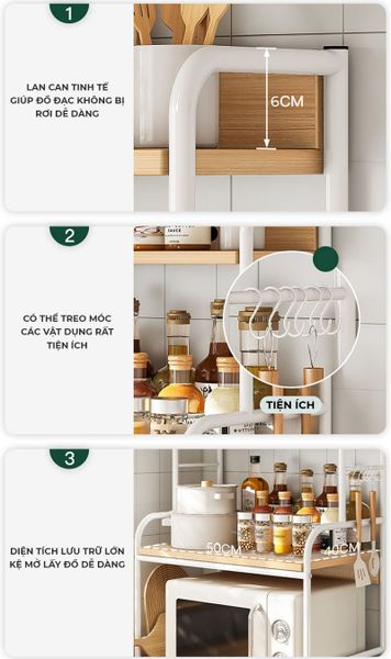 Kệ Đa Năng 3 Tầng Khung Trắng Vân Gỗ - GM140 - Nội Thất IGA Việt Nam