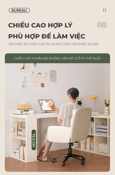 Bàn Làm Việc Đa Năng Tích Hợp Tủ Đựng Đồ Kèm Kệ Sách - GP368 - Nội Thất IGA Việt Nam