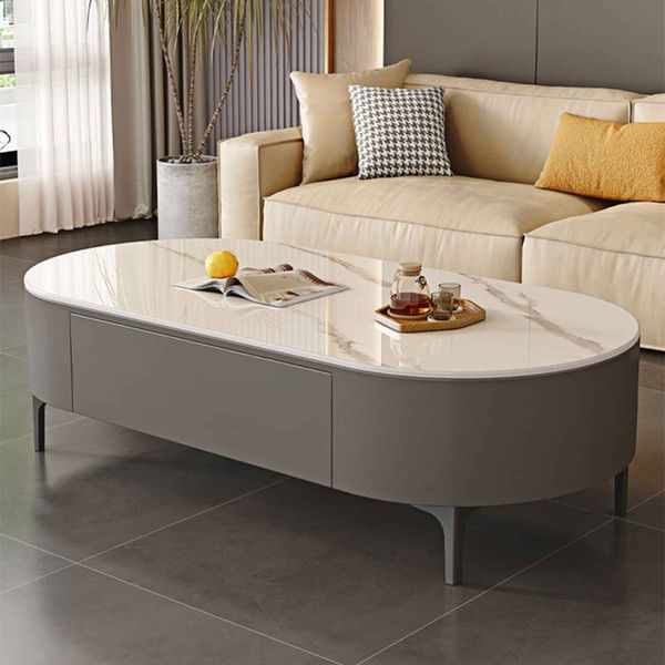 Bàn trà sofa TC bọc da chân sắt vân đá