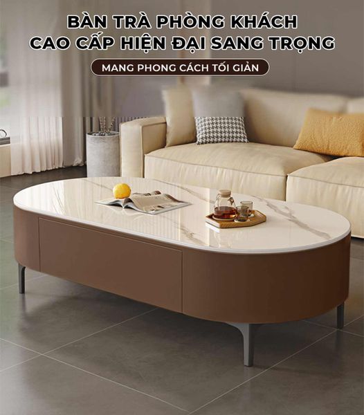 Bàn trà sofa TC bọc da chân sắt vân đá