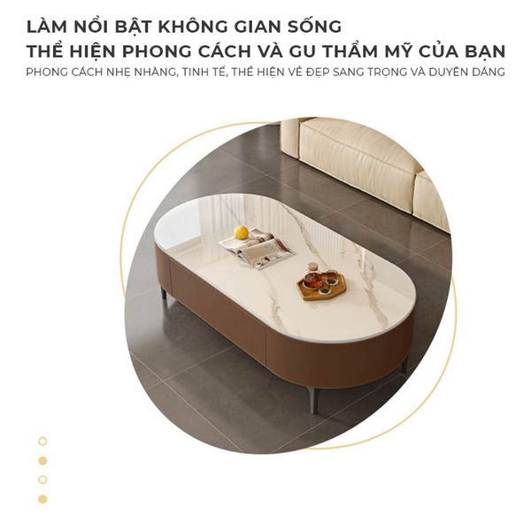 Bàn trà sofa TC bọc da chân sắt vân đá