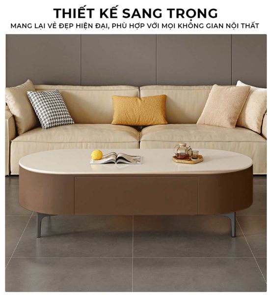 Bàn trà sofa TC bọc da chân sắt vân đá