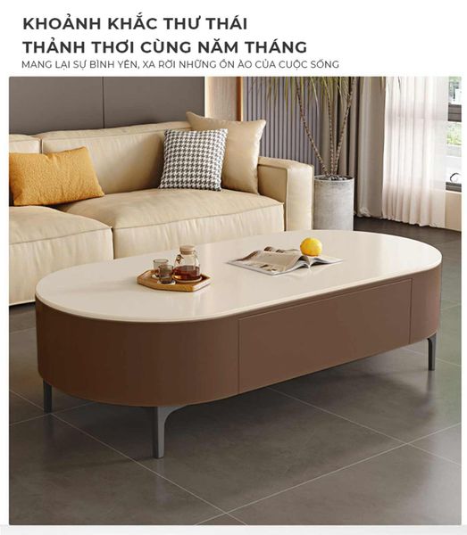 Bàn trà sofa TC bọc da chân sắt vân đá