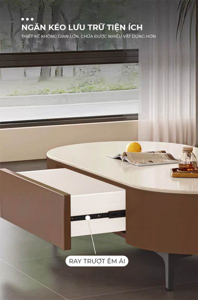 Bàn trà sofa TC bọc da chân sắt vân đá