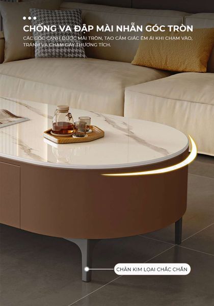 Bàn trà sofa TC bọc da chân sắt vân đá