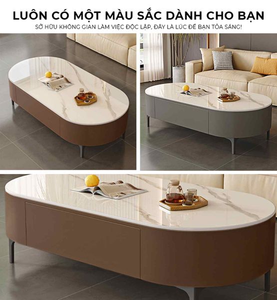 Bàn trà sofa TC bọc da chân sắt vân đá
