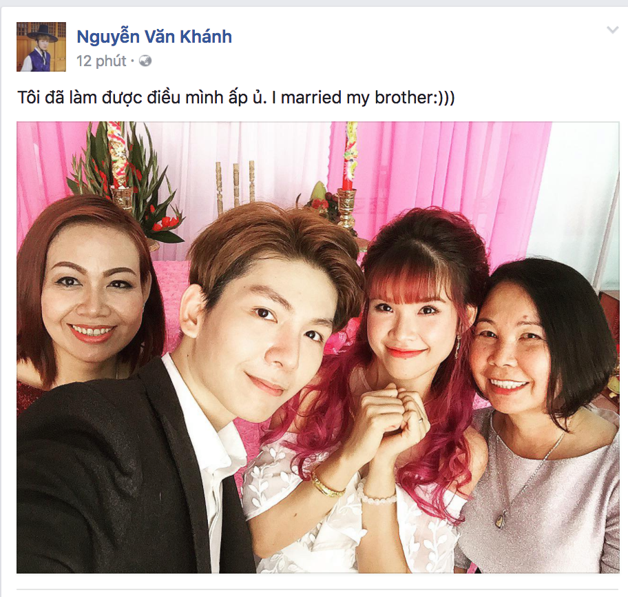 Bức ảnh Kelvin Khánh kết hôn đăng lên trang cá nhân