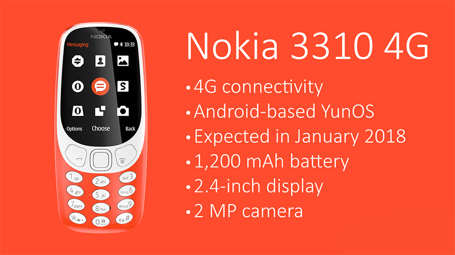 NOKIA 3310 phiên bản 2018 sử dụng mạng 4G và HĐH Yun OS phát Wifi
