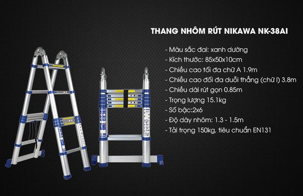 Thông số kỹ thuật Thang nhôm rút đôi NK-38AI