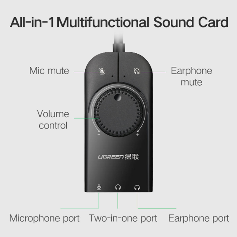 sound card USB 2.1 có dieu chinh am luong chinh hang ugreen