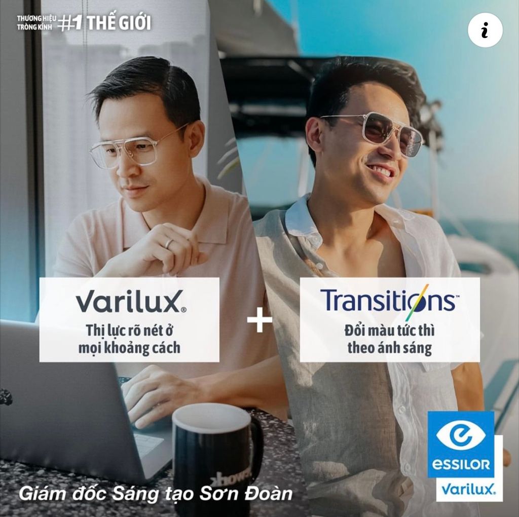 Sơn Đoàn trải nghiệm tròng kính ESSILOR tại cửa hàng mắt kính SHADY