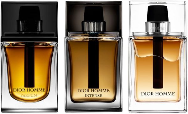 Dòng nước hoa Dior Homme với các phiên bản ( từ trái qua): Parfum, EDP và EDT