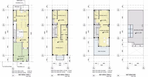 tầng 1,2,3 và tầng mái khu nhà phố liền kề
